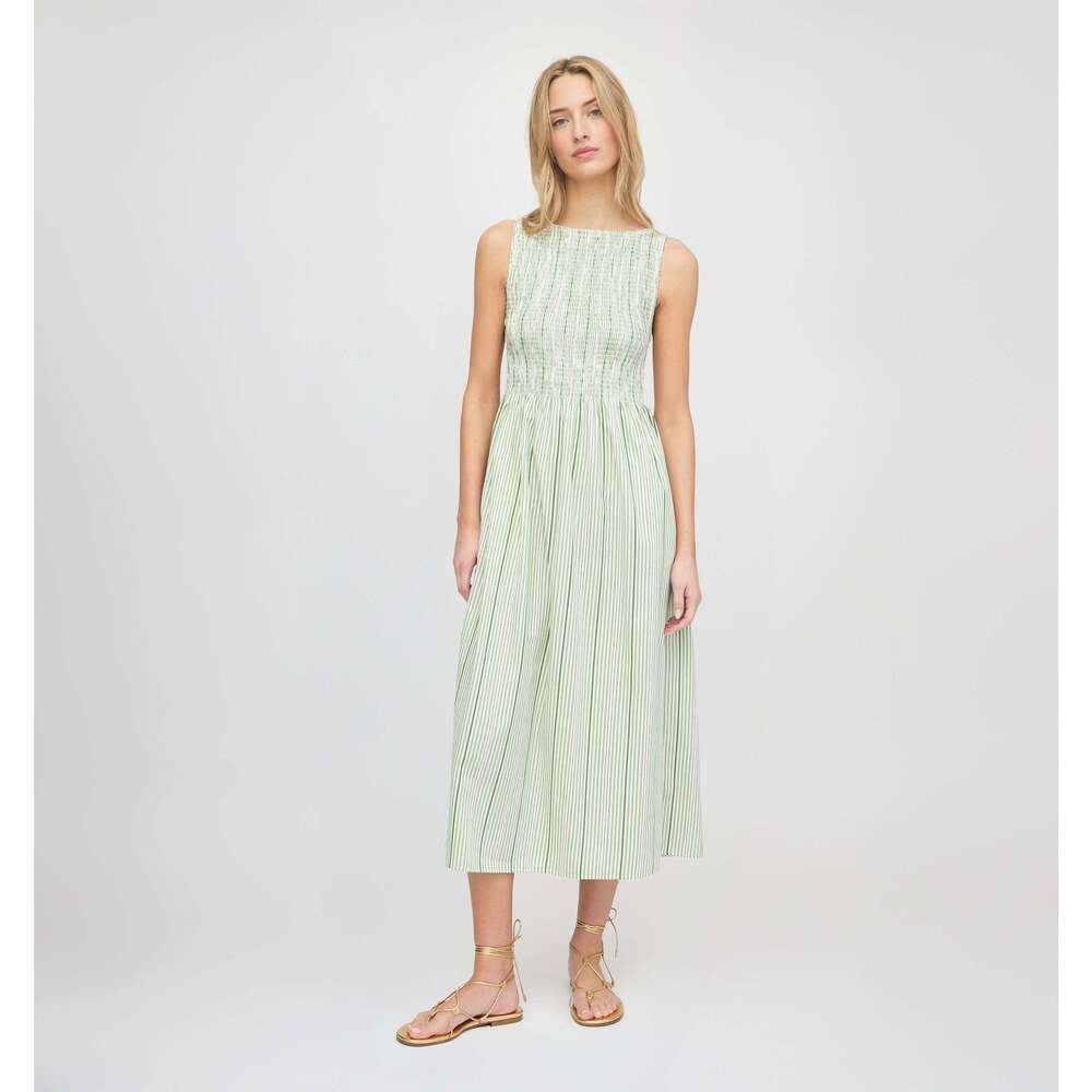 Hill House Home The Cosima Nap Dress - Green Jacquard Stripe Size MGreen Jacquar - Picture 2 of 3